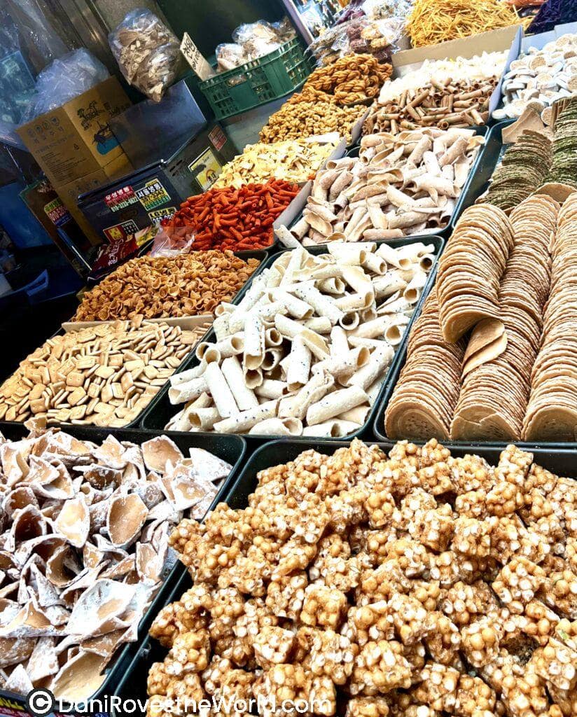 Snacks available at Mangwon Market in Seoul. Varieties of crunchy snacks