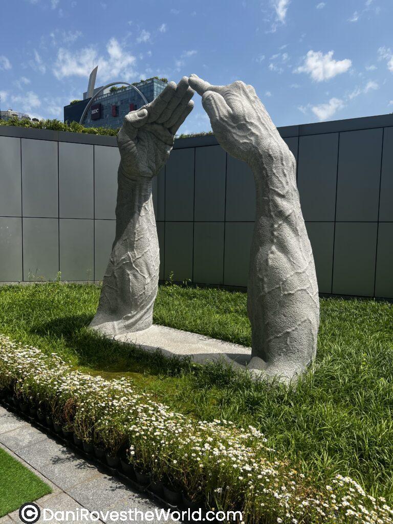 One of the many sculptures in Gangnam Seoul. This district is modern but also has a unique history and lots of architectural elements to look at