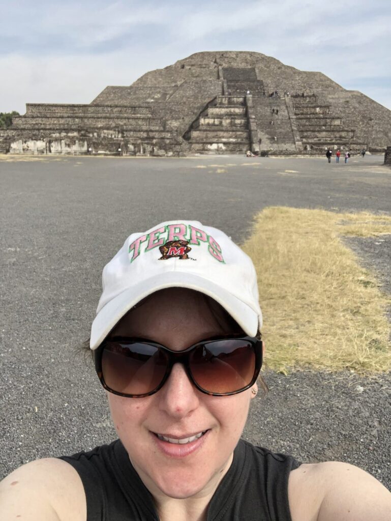Dani at the base of Teotihuacan Pyramids located outside of Mexico city, Mexico