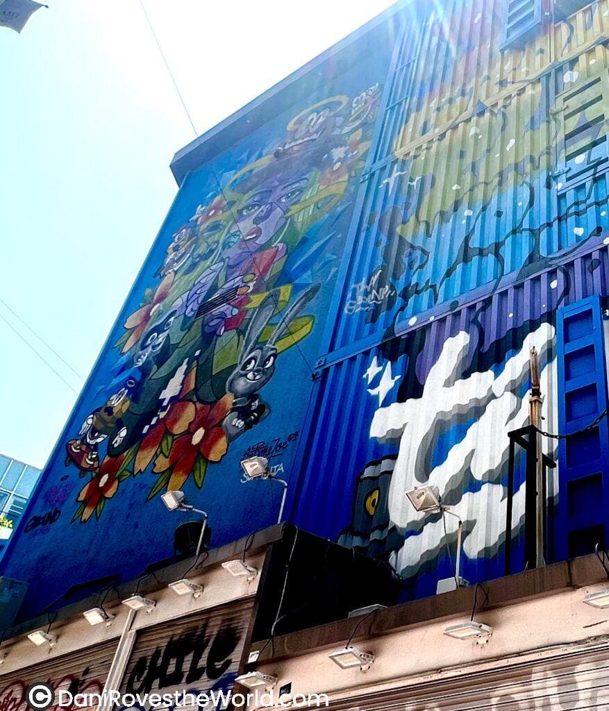 Colorful street art mural in Hongdae, Seoul, a must-visit for solo female travelers exploring the district's vibrant art scene and culture. Street Art is one of the best things to see and do in Hongdae