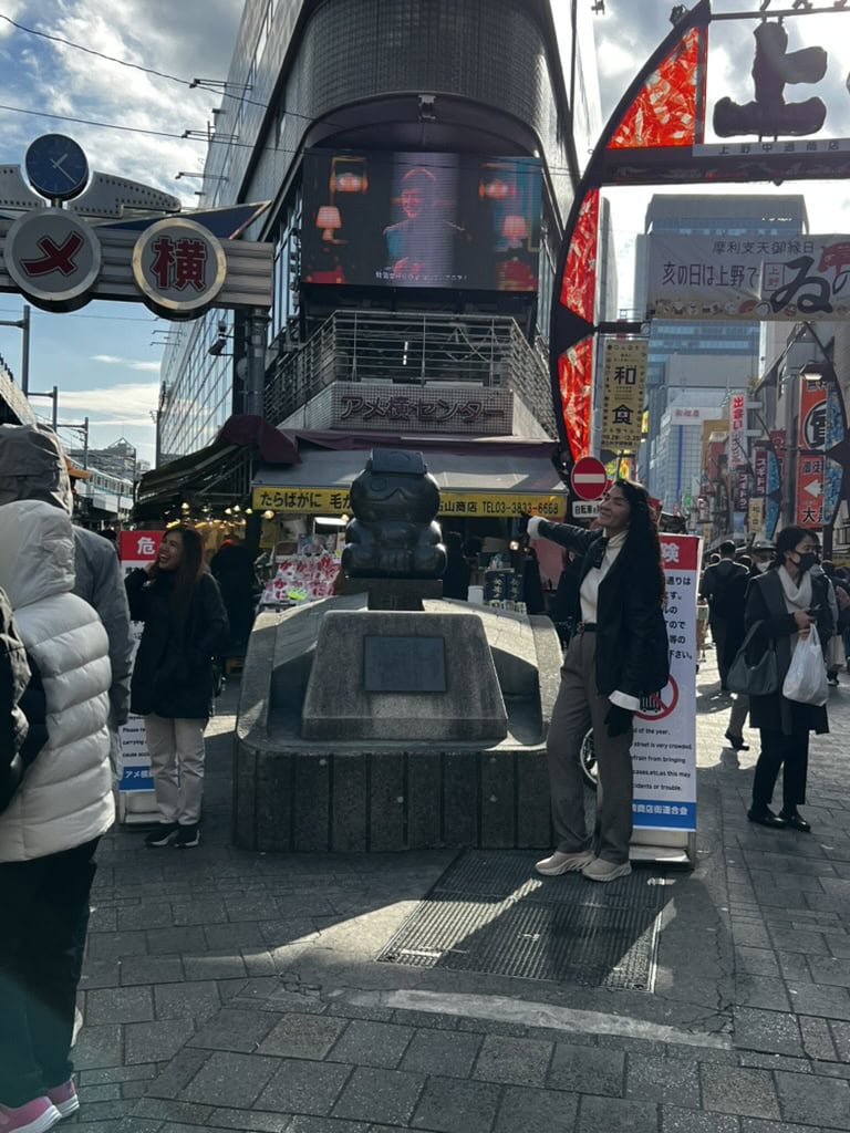 Ueno’s Ameyoko shopping street bustling with people under colorful signs, showing a vibrant market area for where to stay in Tokyo.
