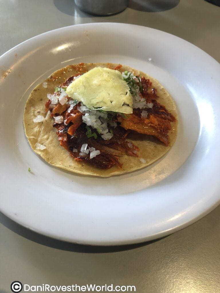 El Pastor Taco in Mexico. Fresh simple ingredients, pork, onions, cilantro and pineapple